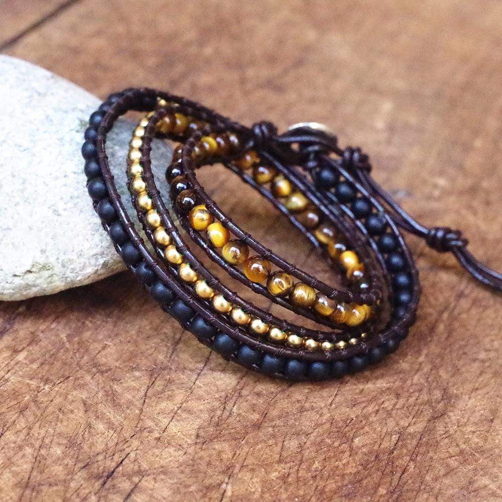Buddha Trends Bracelets Beaded Tiger Eye Leather Bracelet