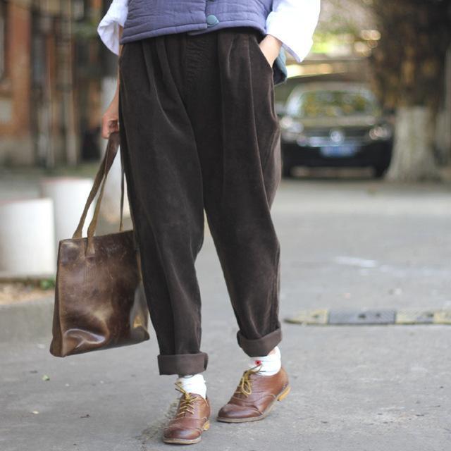 Buddha Trends Brown / One Size Retro Corduroy Loose Trousers