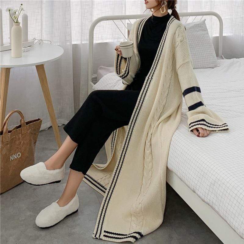 Buddha Trends Cardigans One Size / Beige Oversized Cable Knit Cardigan