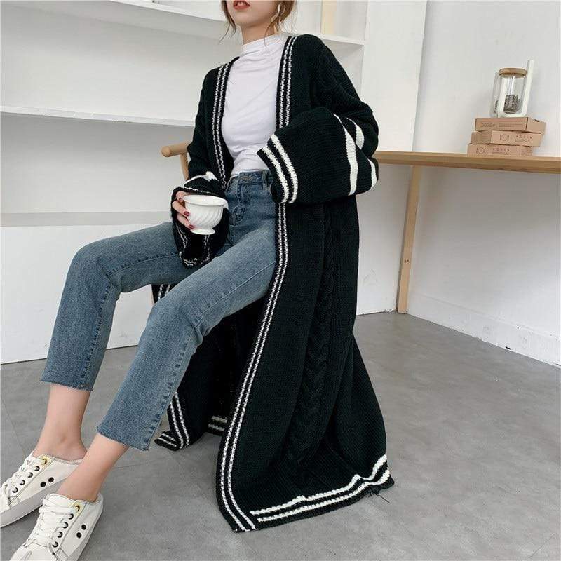 Buddha Trends Cardigans One Size / Black Oversized Cable Knit Cardigan