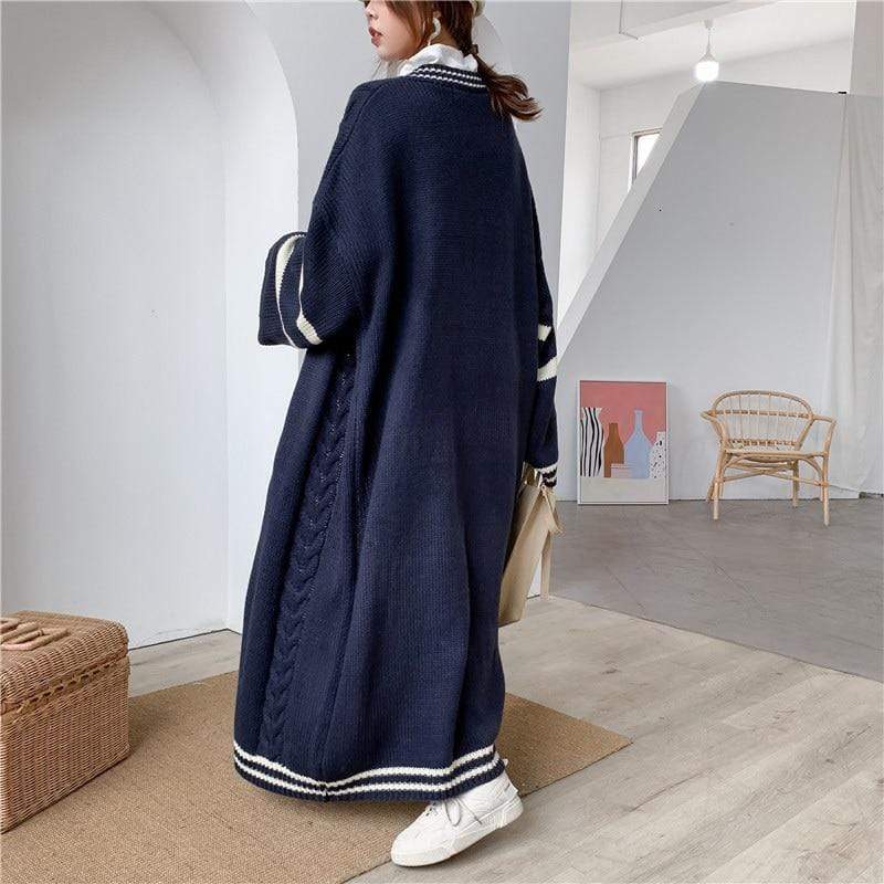 Buddha Trends Cardigans One Size / Navy Blue Oversized Cable Knit Cardigan