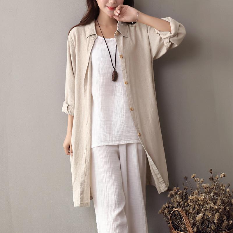 Buddha Trends Cardigans Small/Medium / Beige Beige Buttoned Up Linen Shirt | Zen