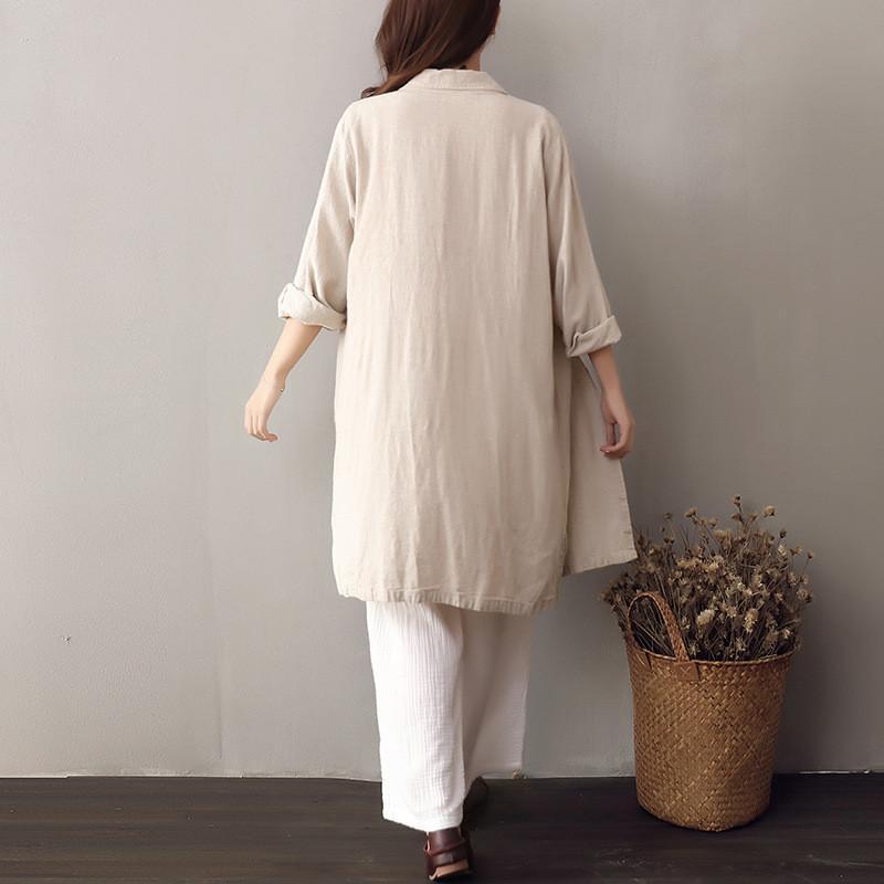 Buddha Trends Cardigans Small/Medium / Beige Beige Buttoned Up Linen Shirt | Zen