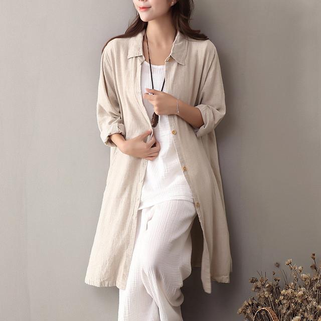 Buddha Trends Cardigans Small/Medium / Beige Beige Buttoned Up Linen Shirt | Zen