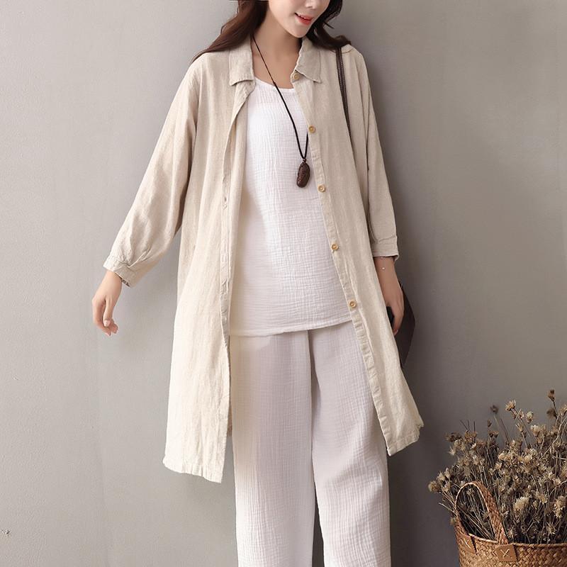 Buddha Trends Cardigans Small/Medium / Beige Beige Buttoned Up Linen Shirt | Zen