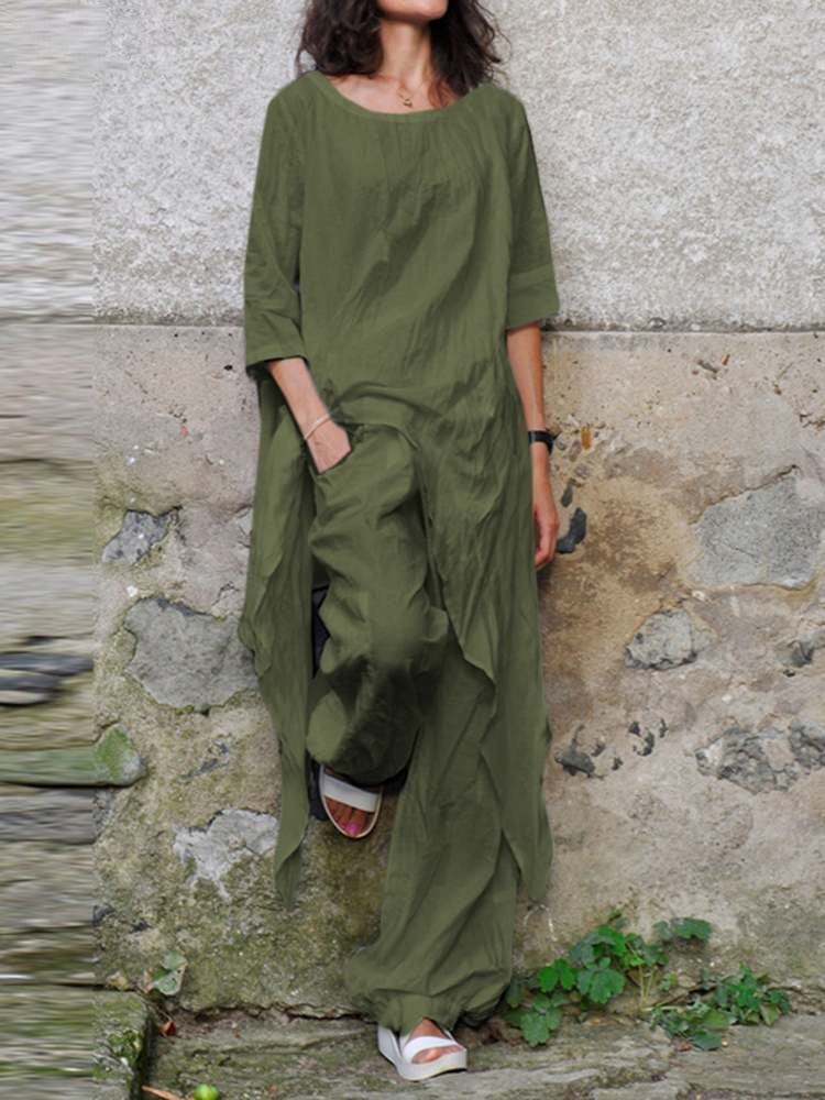 Buddha Trends Celmia Long Asymmetrical Shirt + Pants Set