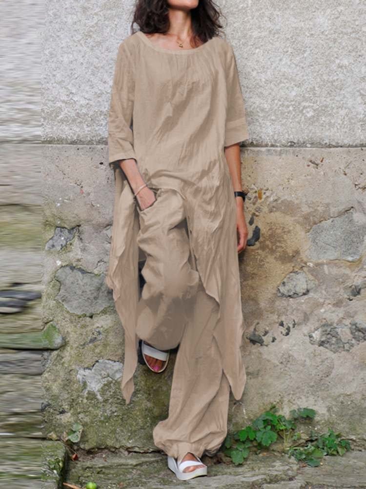 Buddha Trends Celmia Long Asymmetrical Shirt + Pants Set