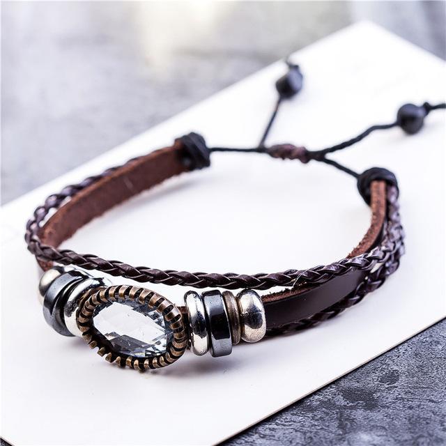 Buddha Trends Clear Braided And Beaded Geometric Leather Bracelet