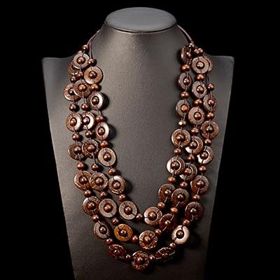 Buddha Trends coffee Boho Rainbow Wood Beads Statement Necklace