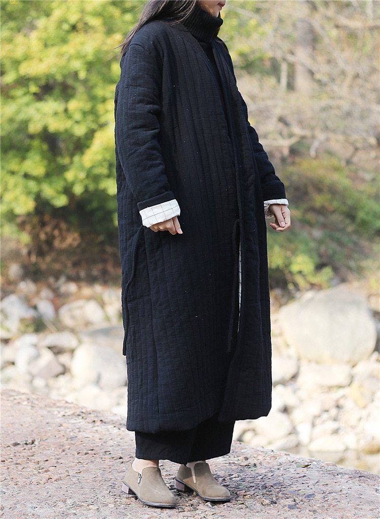 Buddha Trends Cotton Linen Ankle Length Trench Coat