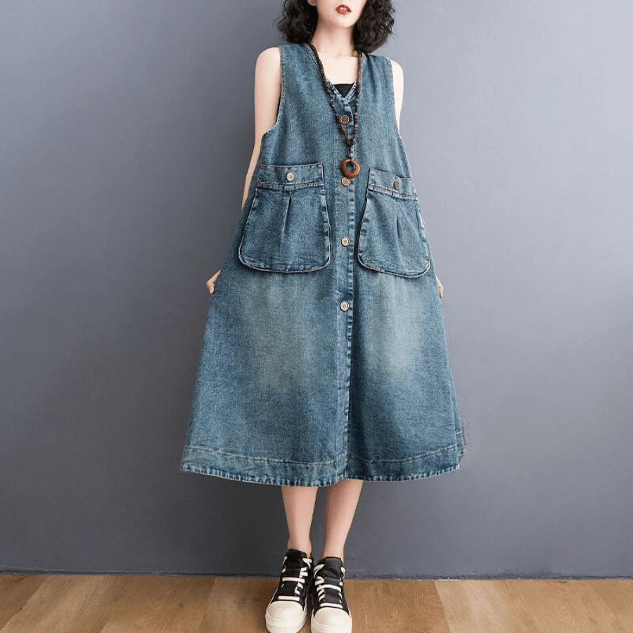 Buddha Trends denim overall dress Sunday Ready Denim Overall Dress