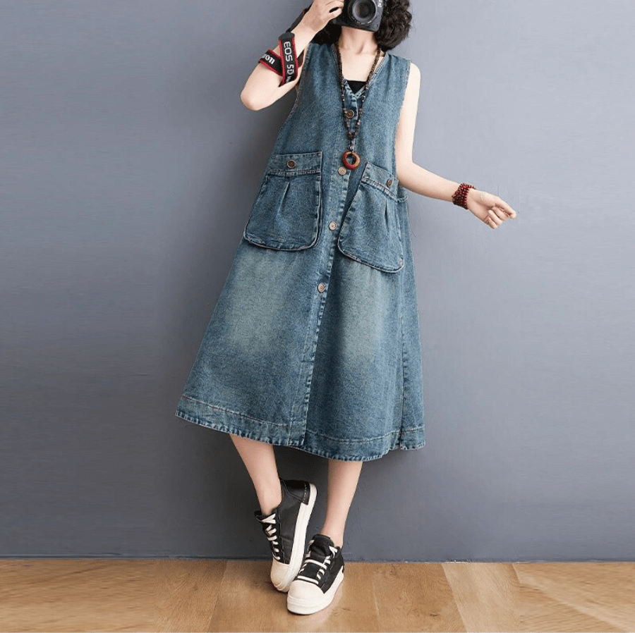 Buddha Trends denim overall dress Sunday Ready Denim Overall Dress
