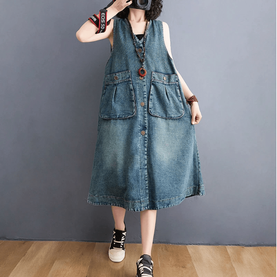 Buddha Trends denim overall dress Sunday Ready Denim Overall Dress