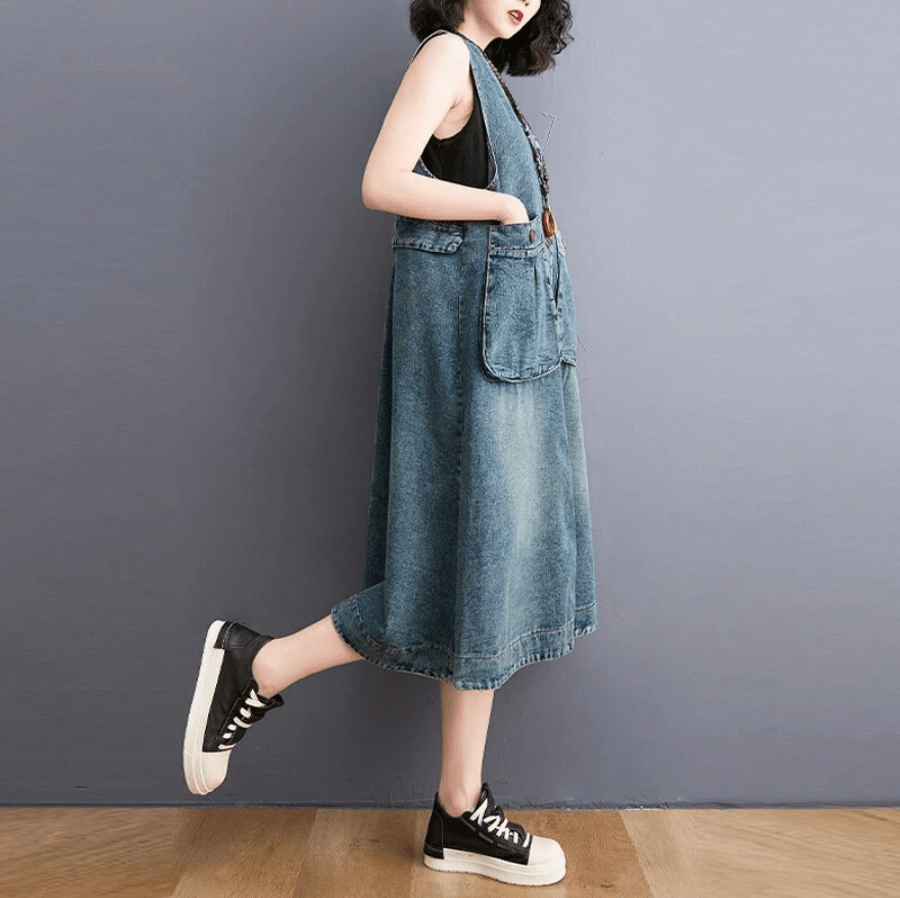 Buddha Trends denim overall dress Sunday Ready Denim Overall Dress