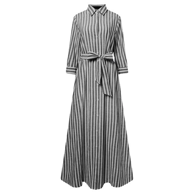 Buddha Trends Dress black / L My Destiny Striped Maxi Shirt Dress