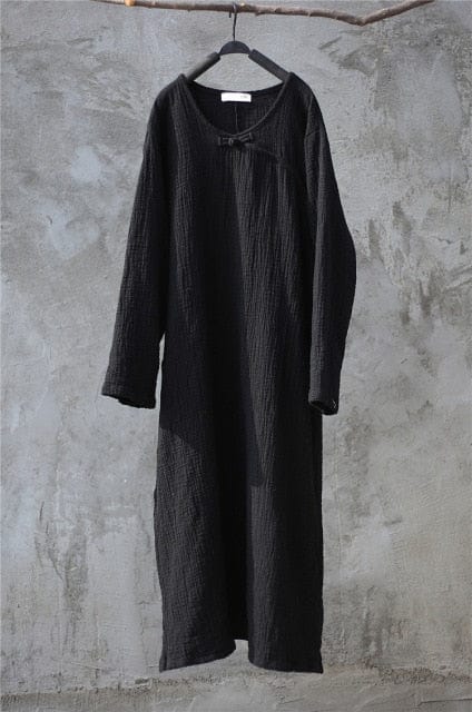 Buddha Trends Dress black / One Size Oversized Cotton Linen Tunic Dress | Zen