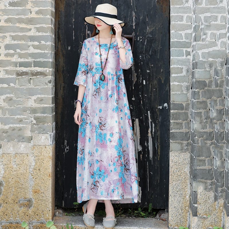 Buddha Trends Dress blue / M Palomita Vintage Cotton Linen Dress
