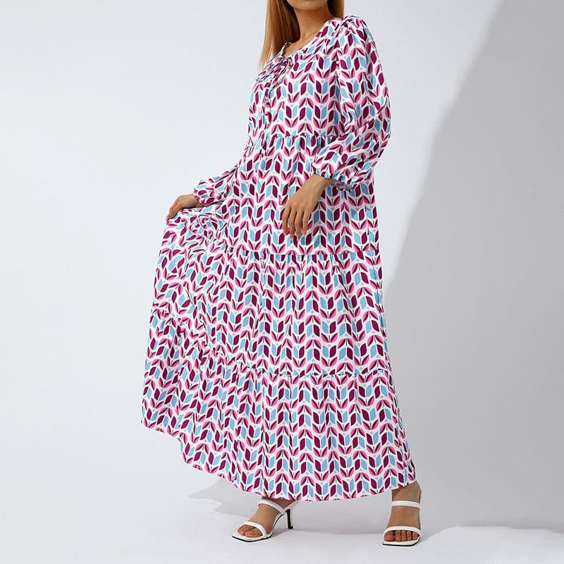 Buddha Trends Dress Blue Purple / S Nathaly Boho Puff Sleeves Dress