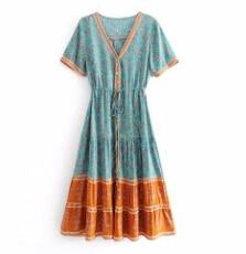 Buddha Trends Dress Boho Hippie Floral Printed Midi Dress