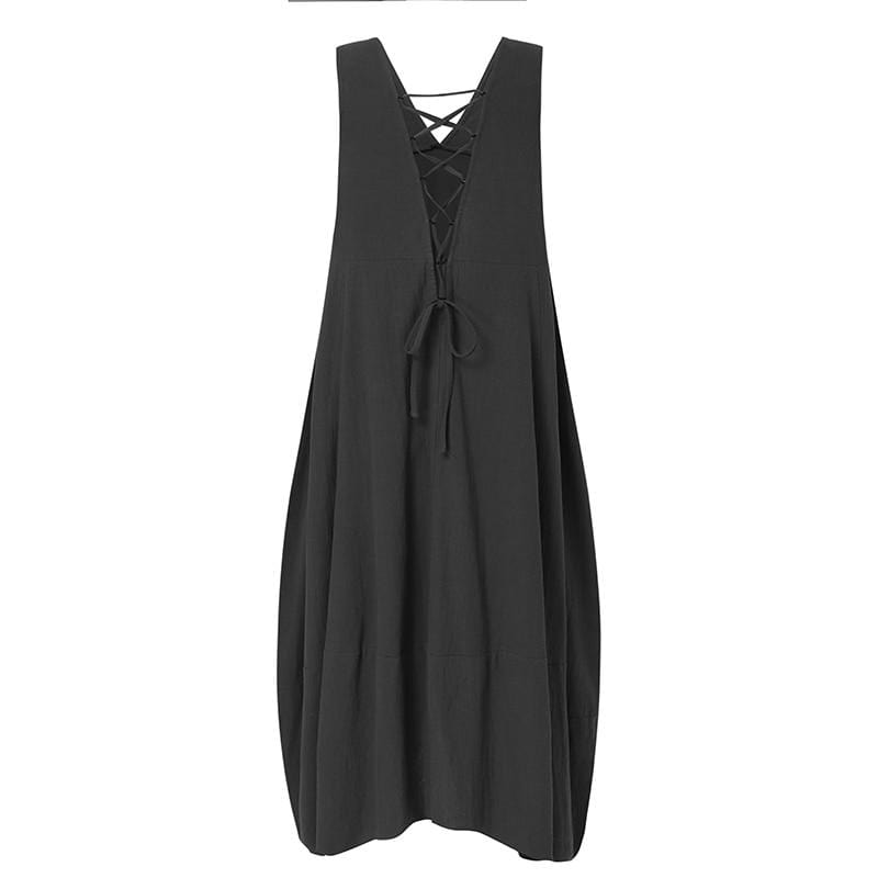 Buddha Trends Dress Casual V-neck Sleeveless Midi Dress