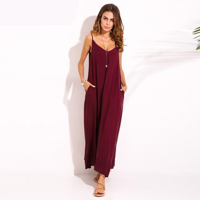 Buddha Trends Dress Claret / S Boho V Neck Sleeveless Beach Dress