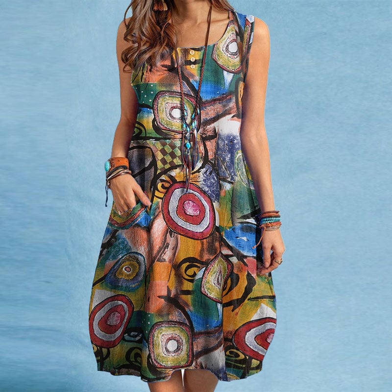 Buddha Trends Dress Green / S Geometric African Prints Baggy Dress