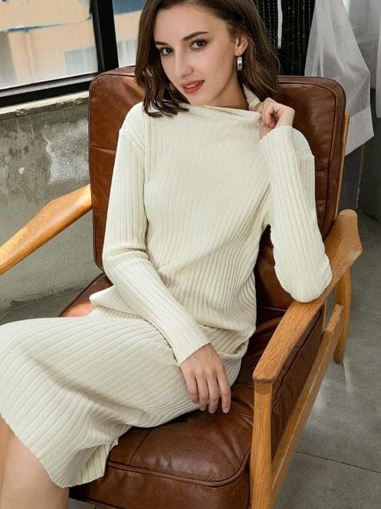 Buddha Trends Dress Jenna Solid Knitted Cotton Dress