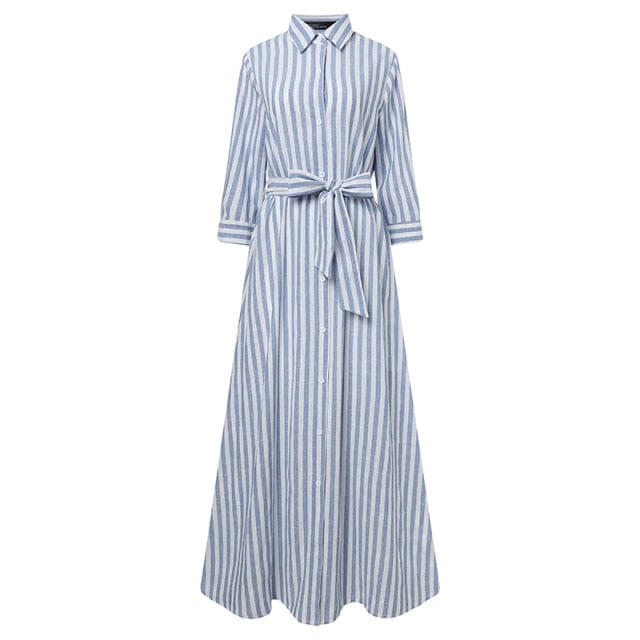 Buddha Trends Dress Light Blue / L My Destiny Striped Maxi Shirt Dress
