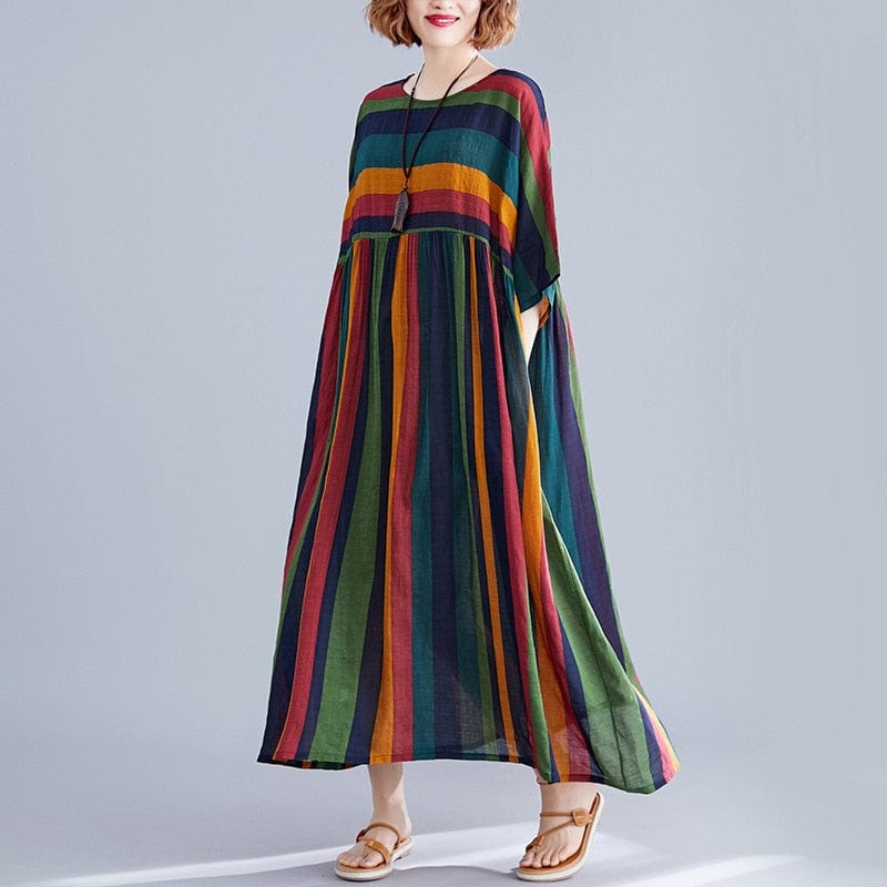 Retro Rainbow Striped Loose Dress – Buddhatrends