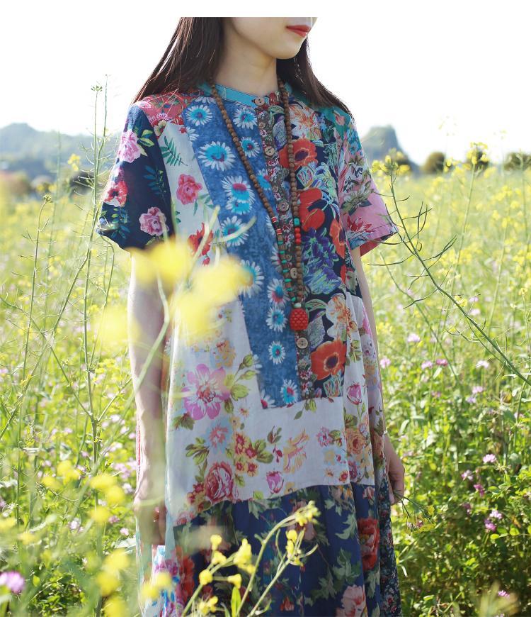 Buddha Trends Dress Multicolor Random Patchwork Hippie Dress