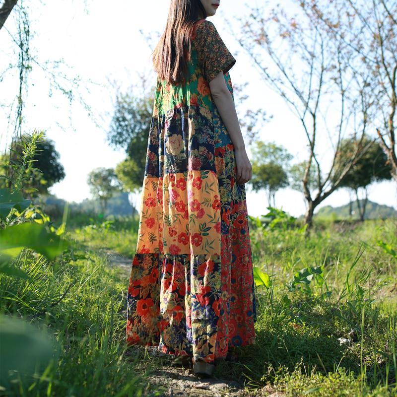 Buddha Trends Dress Multicolor Random Patchwork Hippie Dress