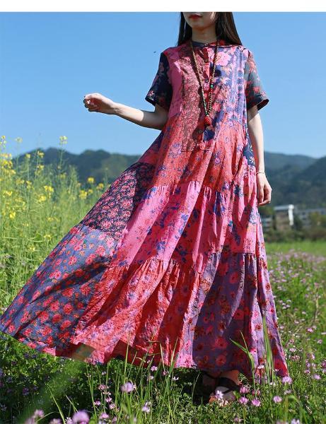Buddha Trends Dress Multicolor Random Patchwork Hippie Dress