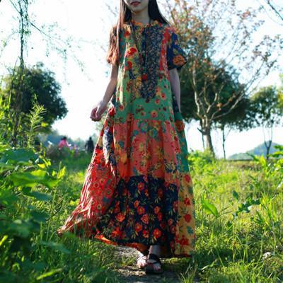 Buddha Trends Dress Multicolor Random Patchwork Hippie Dress