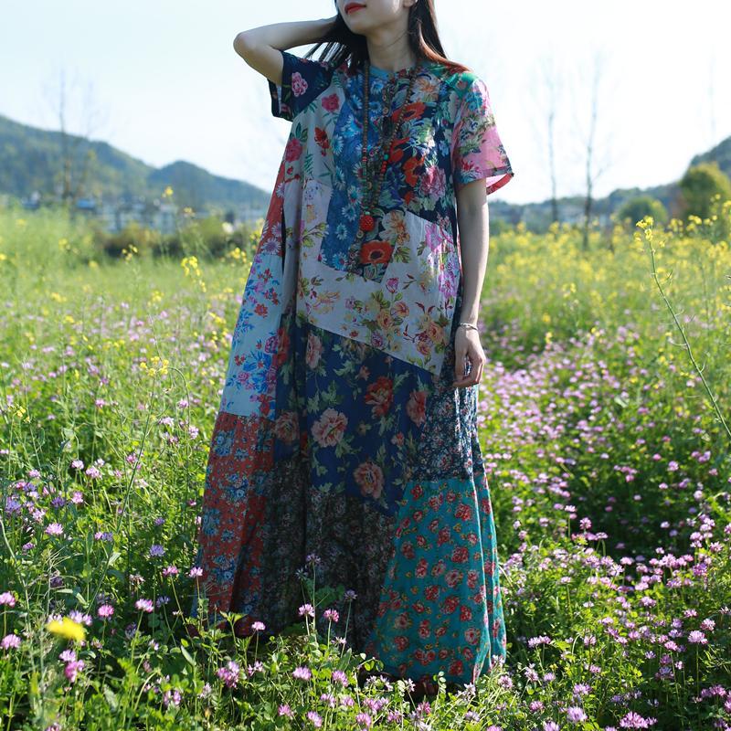 Buddha Trends Dress Multicolor Random Patchwork Hippie Dress