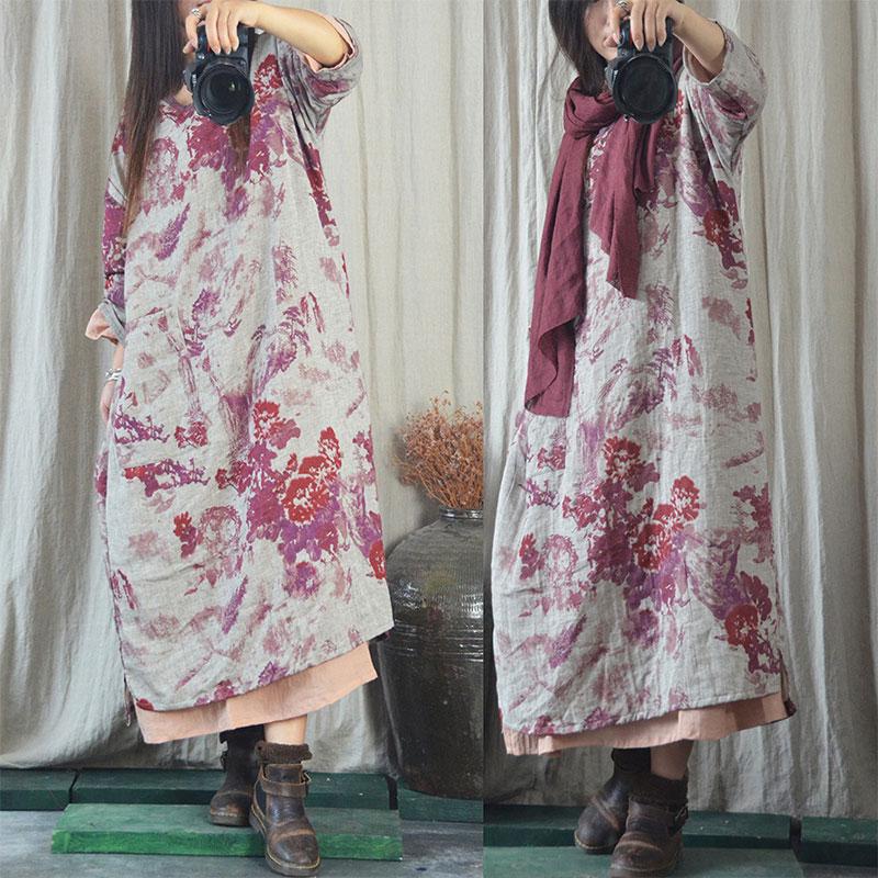 Buddha Trends Dress National Chinese V-neck Cotton Linen Dress