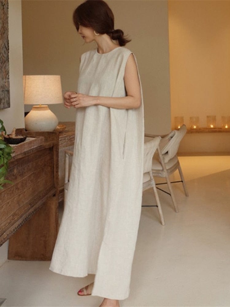 Buddha Trends Dress Natural Asymmetry Cotton Linen Dress | Zen