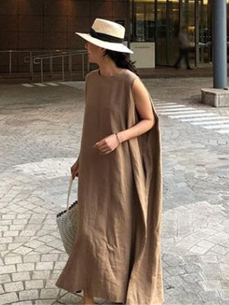 Buddha Trends Dress Natural Asymmetry Cotton Linen Dress | Zen