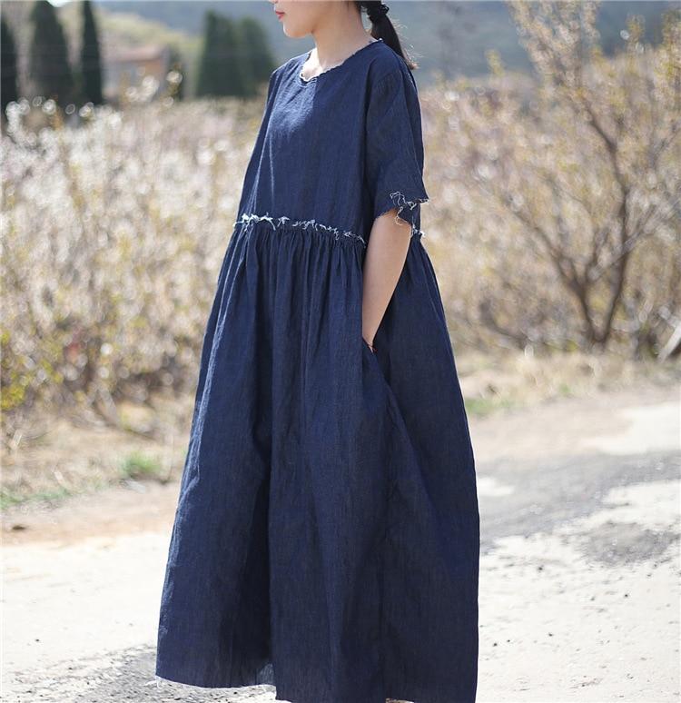 Casual Loose Denim Midi Dress Buddhatrends Casual Loose Denim Midi Dress Buddhatrends