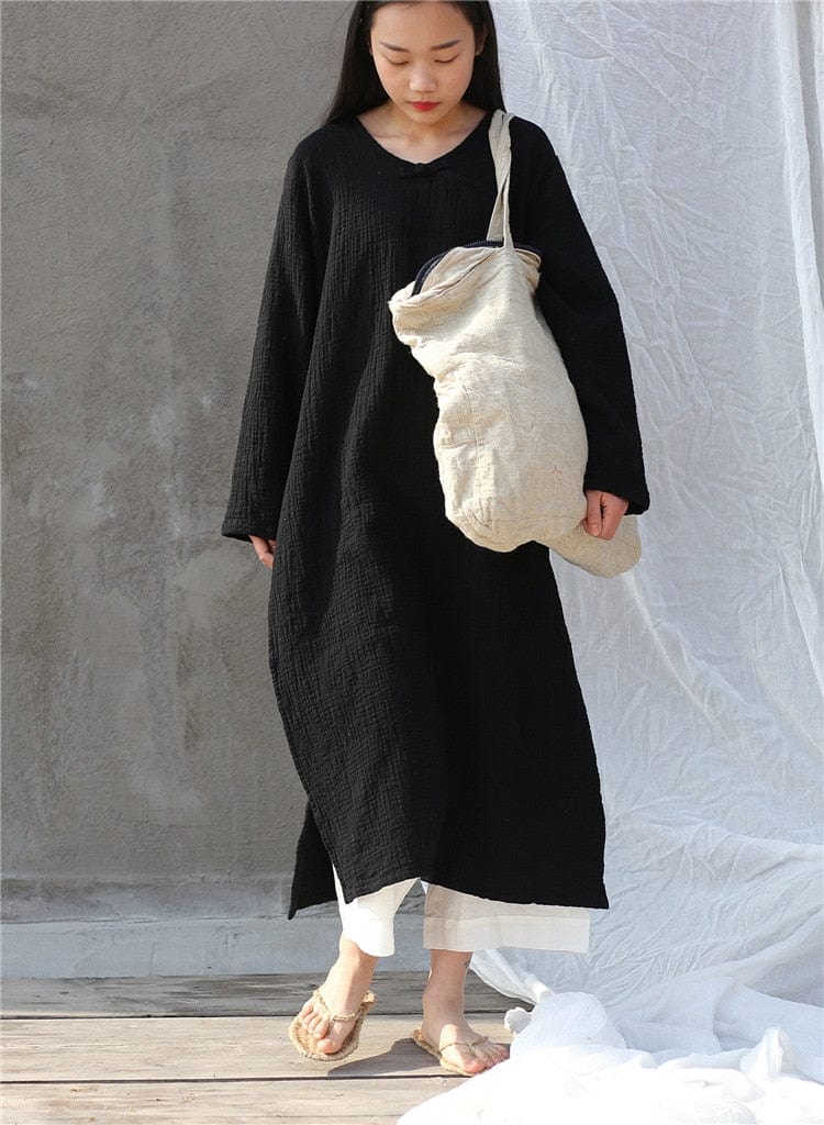 Buddha Trends Dress Oversized Cotton Linen Tunic Dress | Zen
