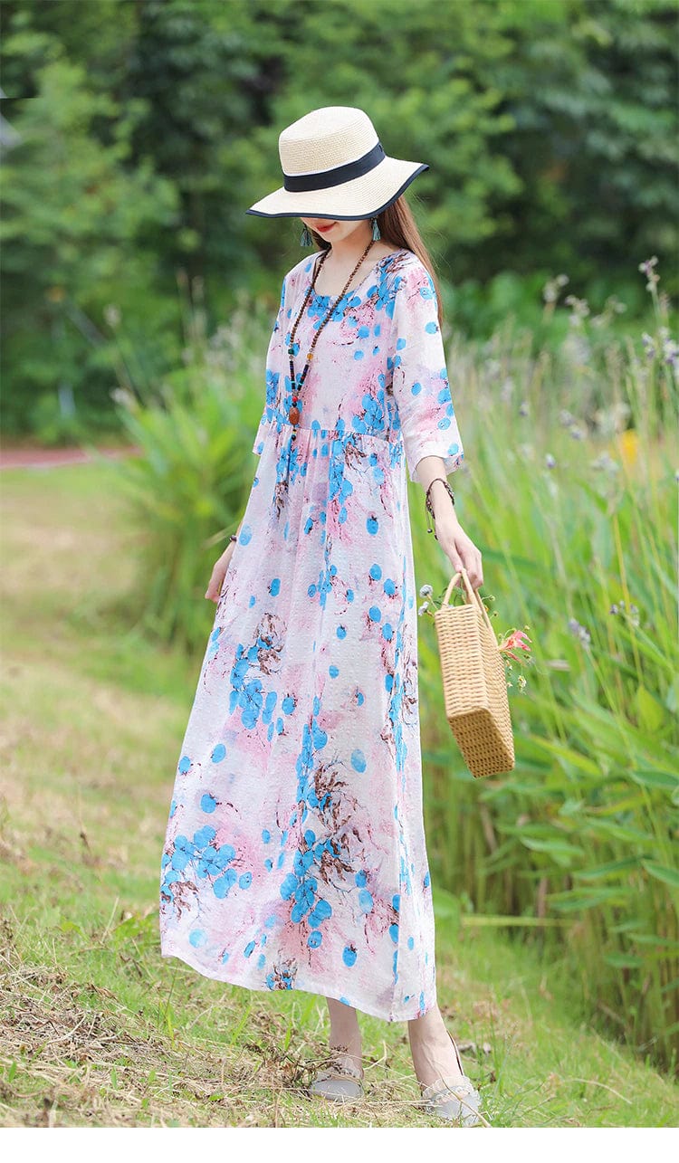 Buddha Trends Dress Palomita Vintage Cotton Linen Dress
