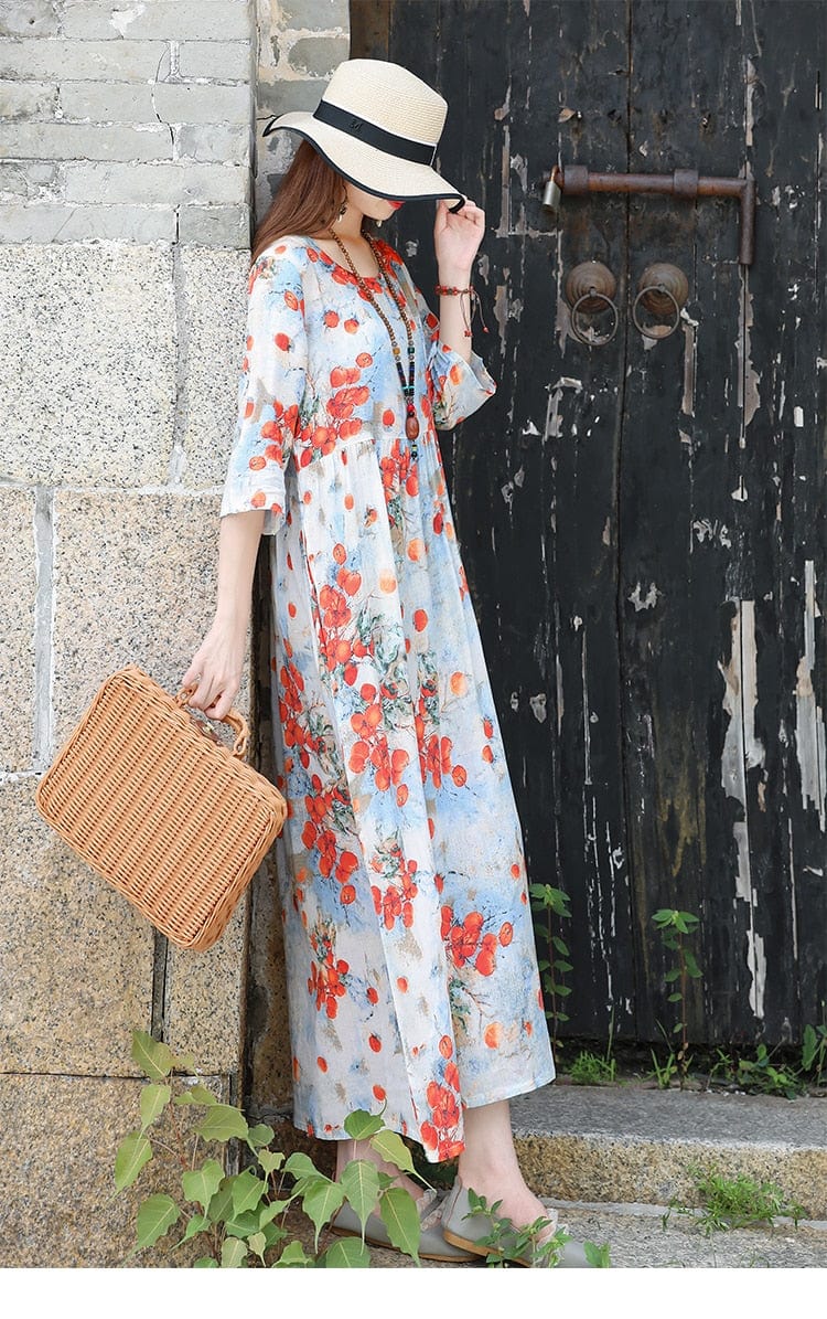 Buddha Trends Dress Palomita Vintage Cotton Linen Dress