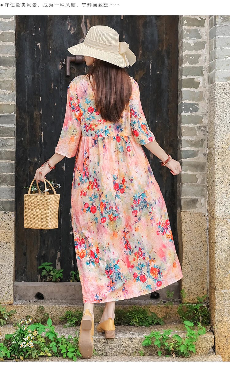 Buddha Trends Dress Palomita Vintage Cotton Linen Dress