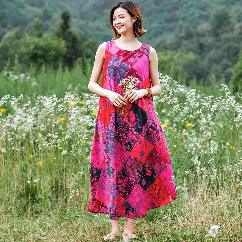 Buddha Trends Dress Patchwork Colourful Cotton Hippie Dress