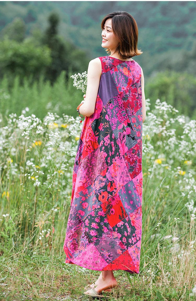 Buddha Trends Dress Patchwork Colourful Cotton Hippie Dress