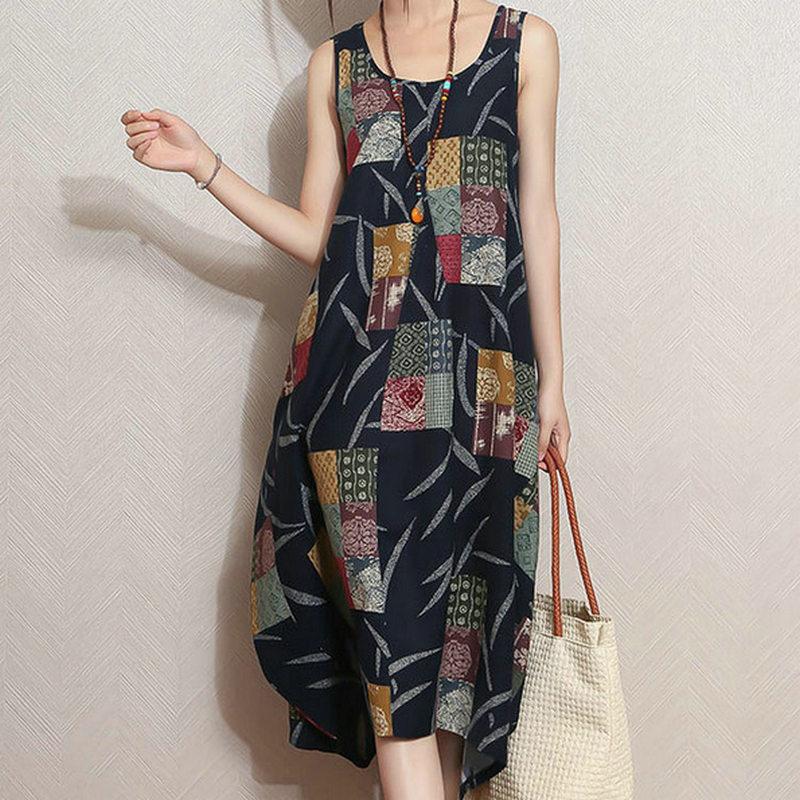 Printed Patchwork Hippie Dress | Buddhatrends Printed Patchwork Hippie Dress | Buddhatrends
