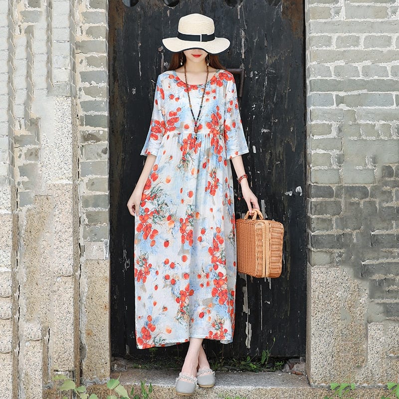 Buddha Trends Dress red / M Palomita Vintage Cotton Linen Dress