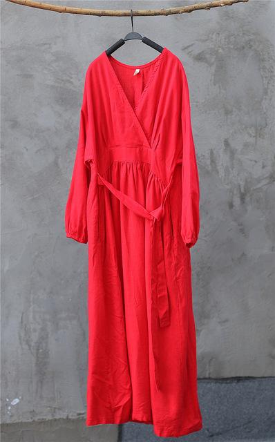 Buddha Trends Dress Red / One Size Empire Waist Cotton Linen Casual Dress | Zen