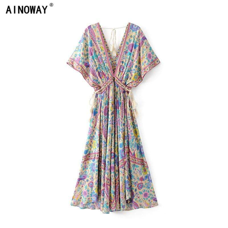 Buddha Trends Dress Starshine Floral Hippie Maxi Dress