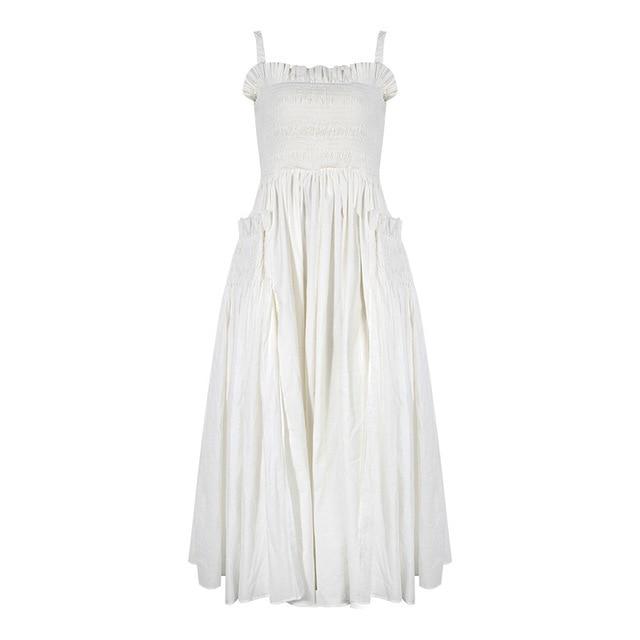 Buddha Trends Dress White / M Draped Pleated Maxi Dress | Millennials