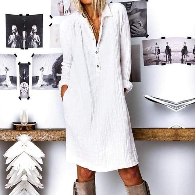 Buddha Trends Dress White / XL Modern Boho Plus Size Shirt Dress